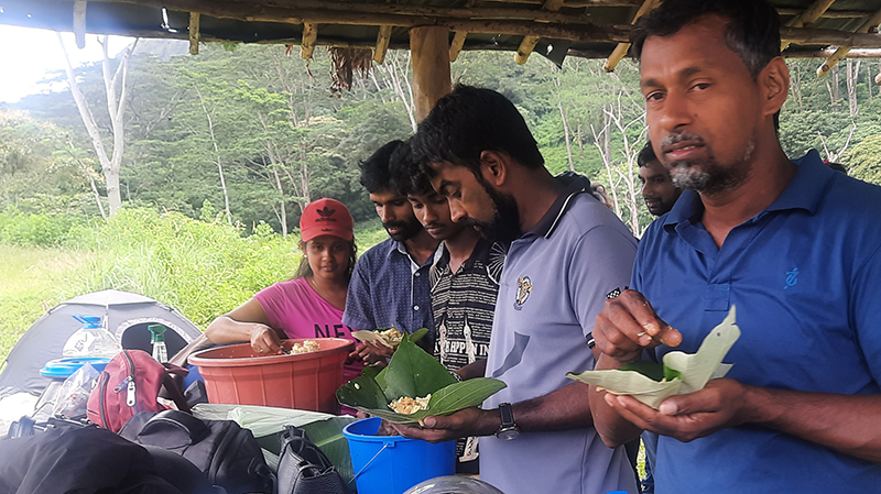 Enjoying a mid-day meal after hard morning's work