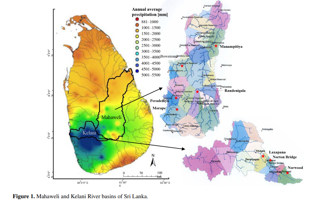 Sri Lanka's Mahaweli and Kelani watersheds and their precipitation